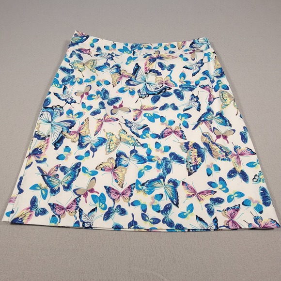 New Talbots Butterfly Print Skirt A-Line White Blue Women's Size 6 NWT - Picture 1 of 8
